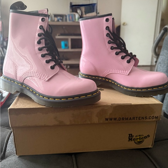 Dr. Martens Glossy Pink Combat Boots - Picture 1 of 5
